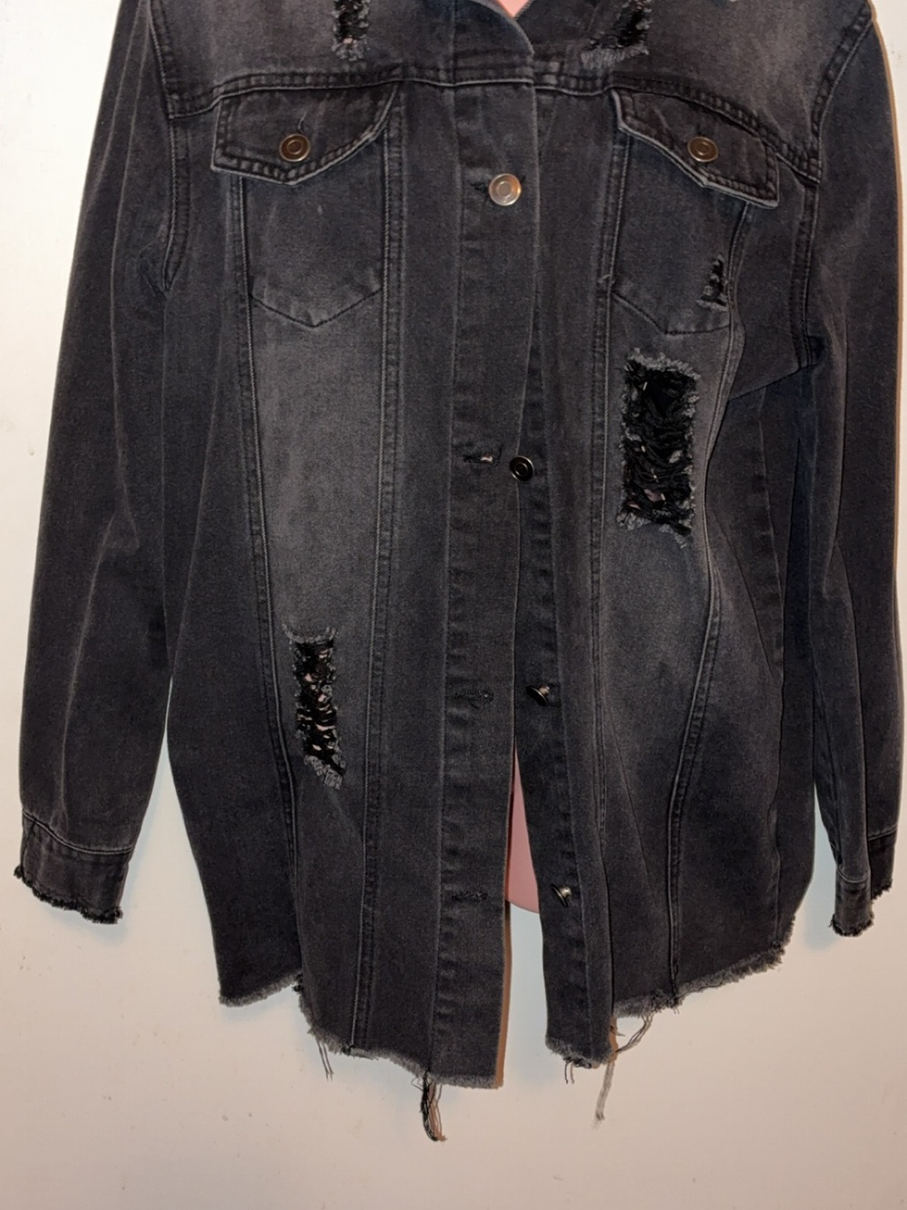 Love Tree Distressed Black Jean Jacket